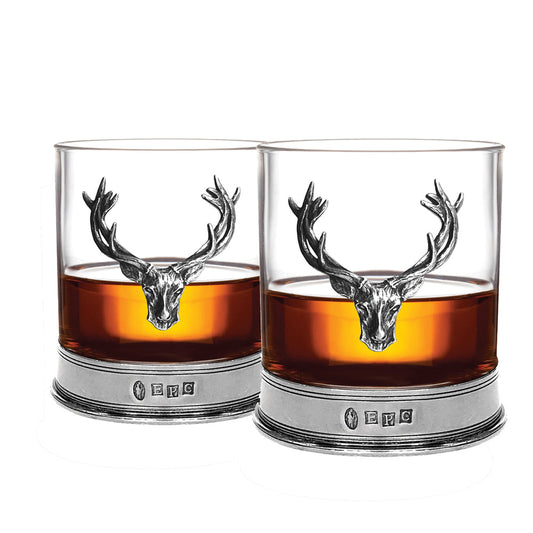11oz Stag Head Pewter Whisky Glass Tumbler Set of 2
